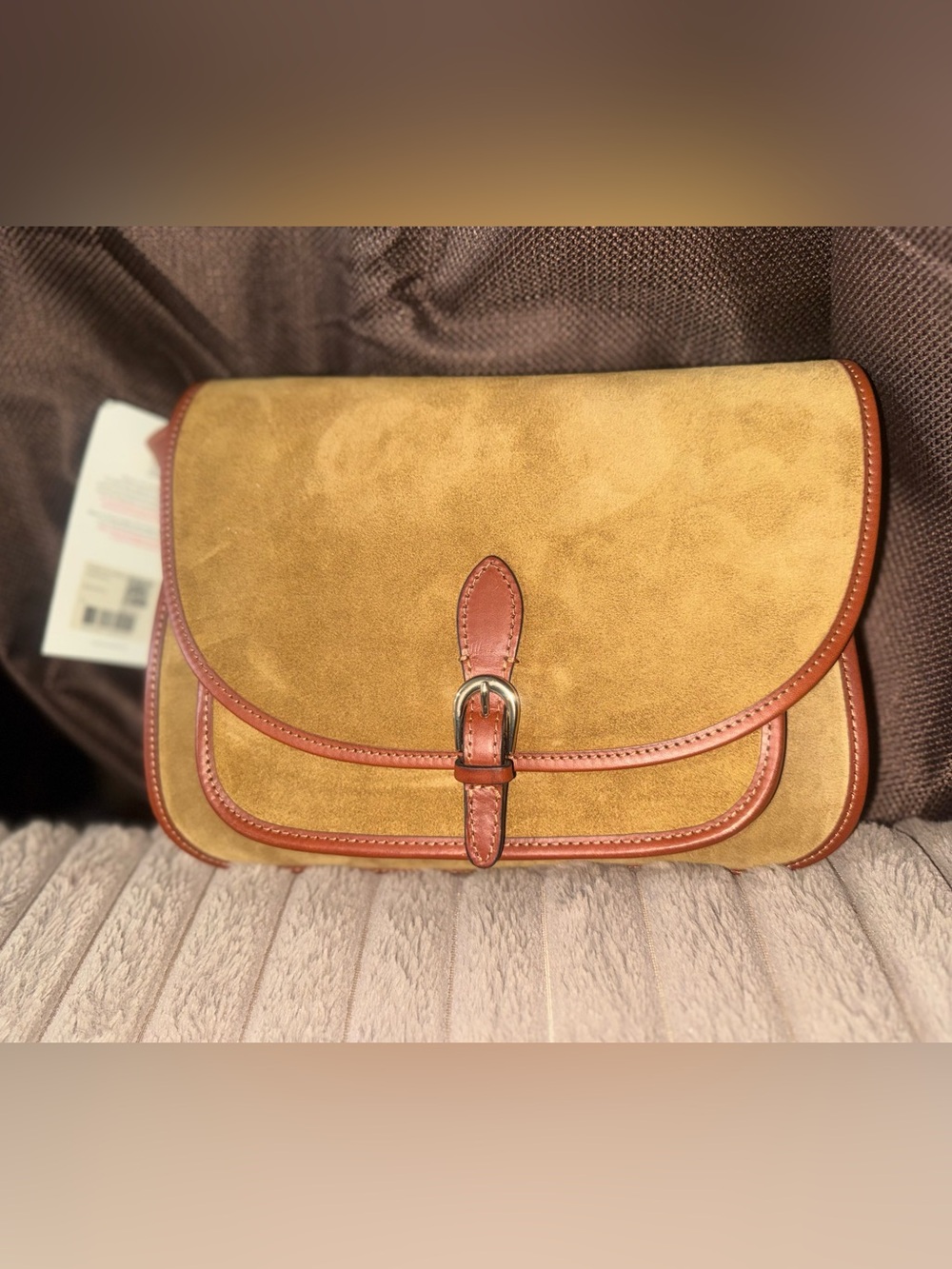 Sezane Olive Suede Crossbody with Brown Leather Trim - Picture 3 of 4